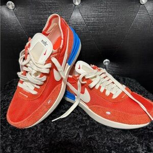 Nike Waffle One Crimson and Ivory Sneakers with Blue Accents